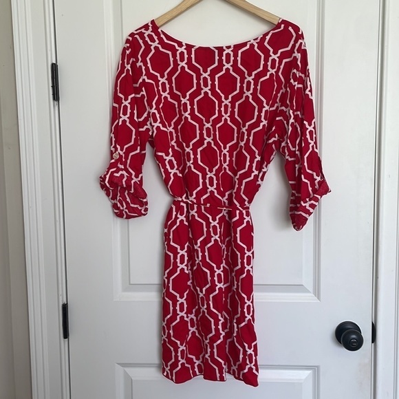 Escapada Women’s 3/4 Sleeves Patterned Swim Coverup Red /White XL - Picture 6 of 7